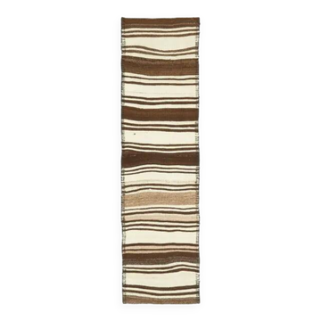 Vintage Turkish Oushak Handmade Cotton Beige Wool Runner Rug 71x275
