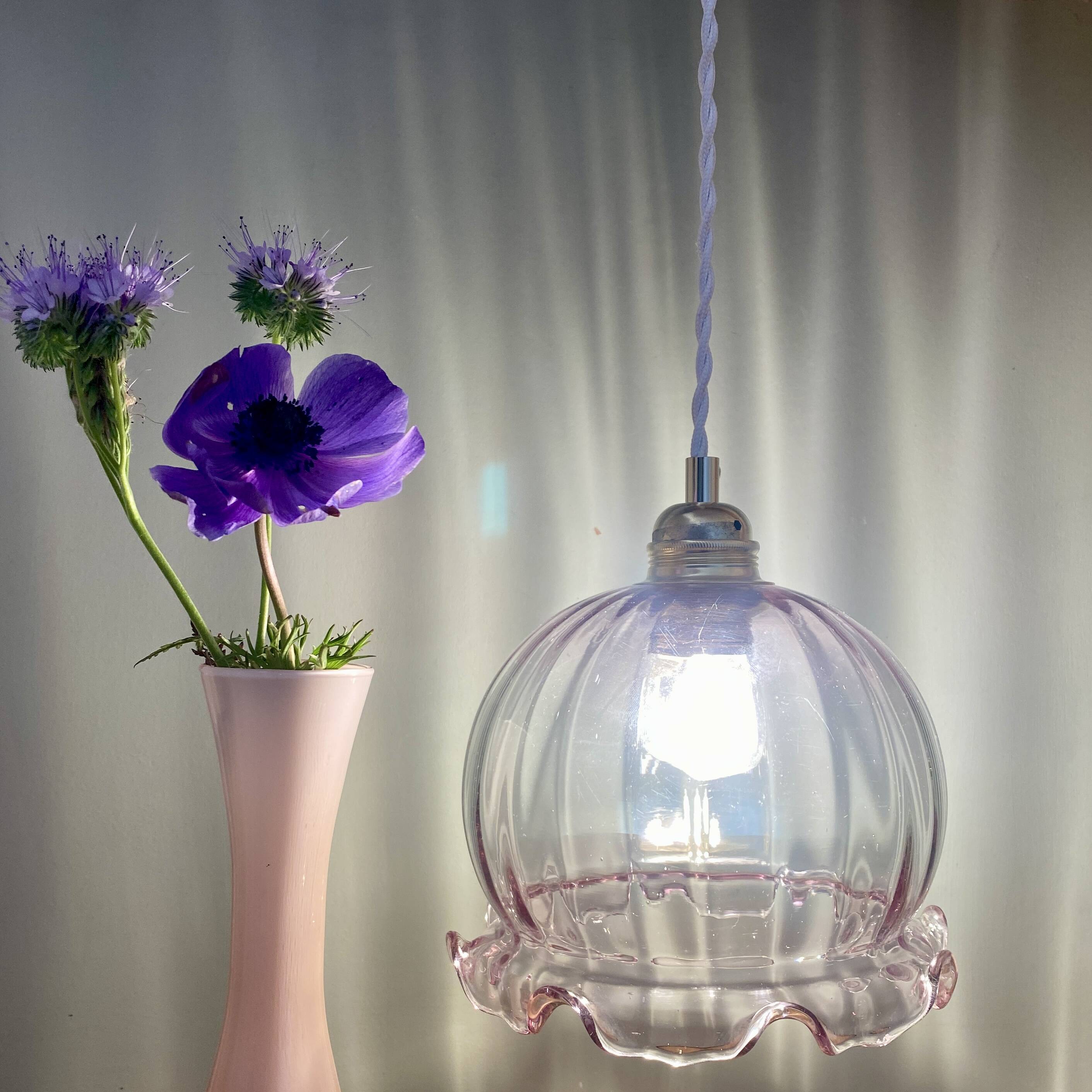 Vintage pink glass globe pendant light