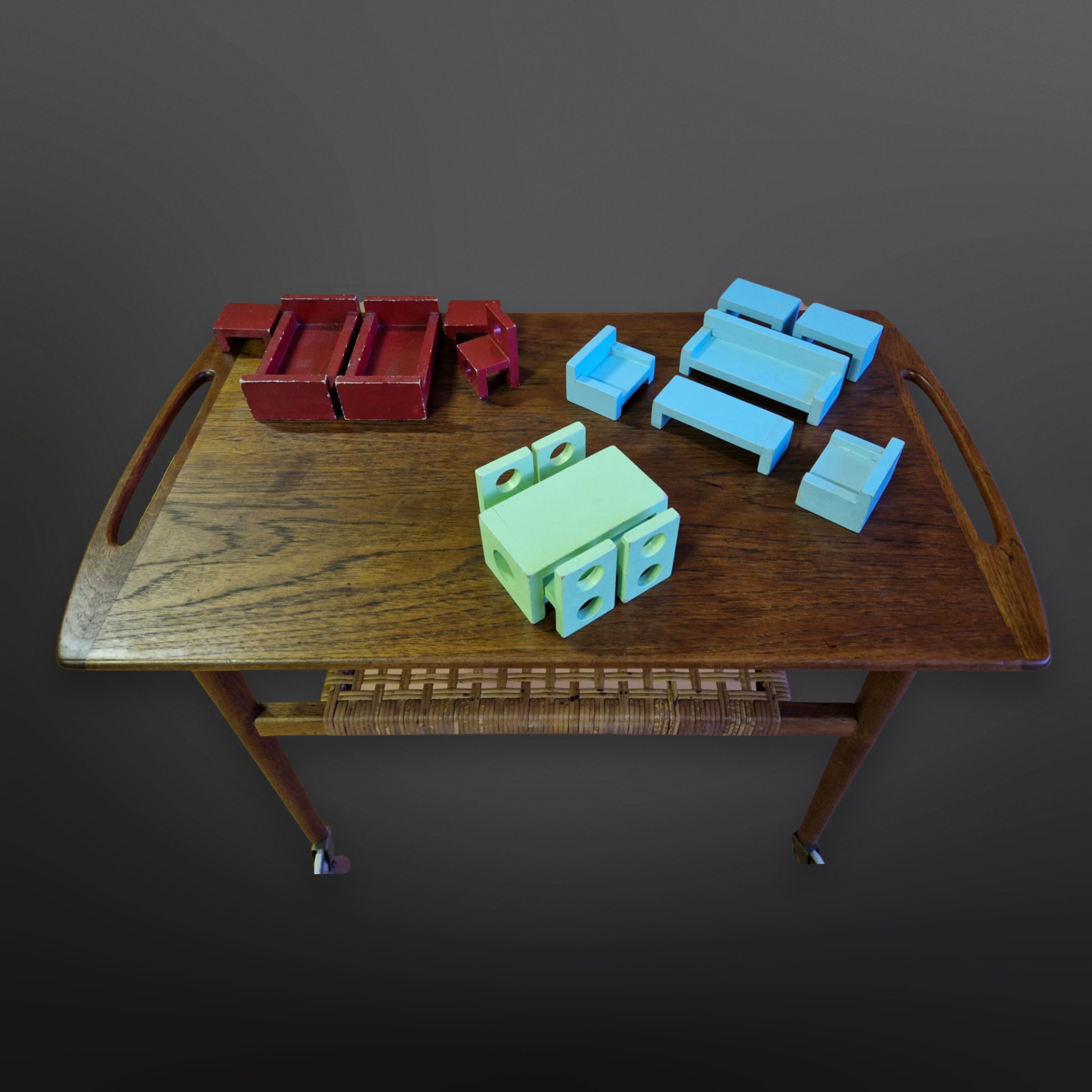 Modernist miniature furniture set made from wood, Germany 1920s