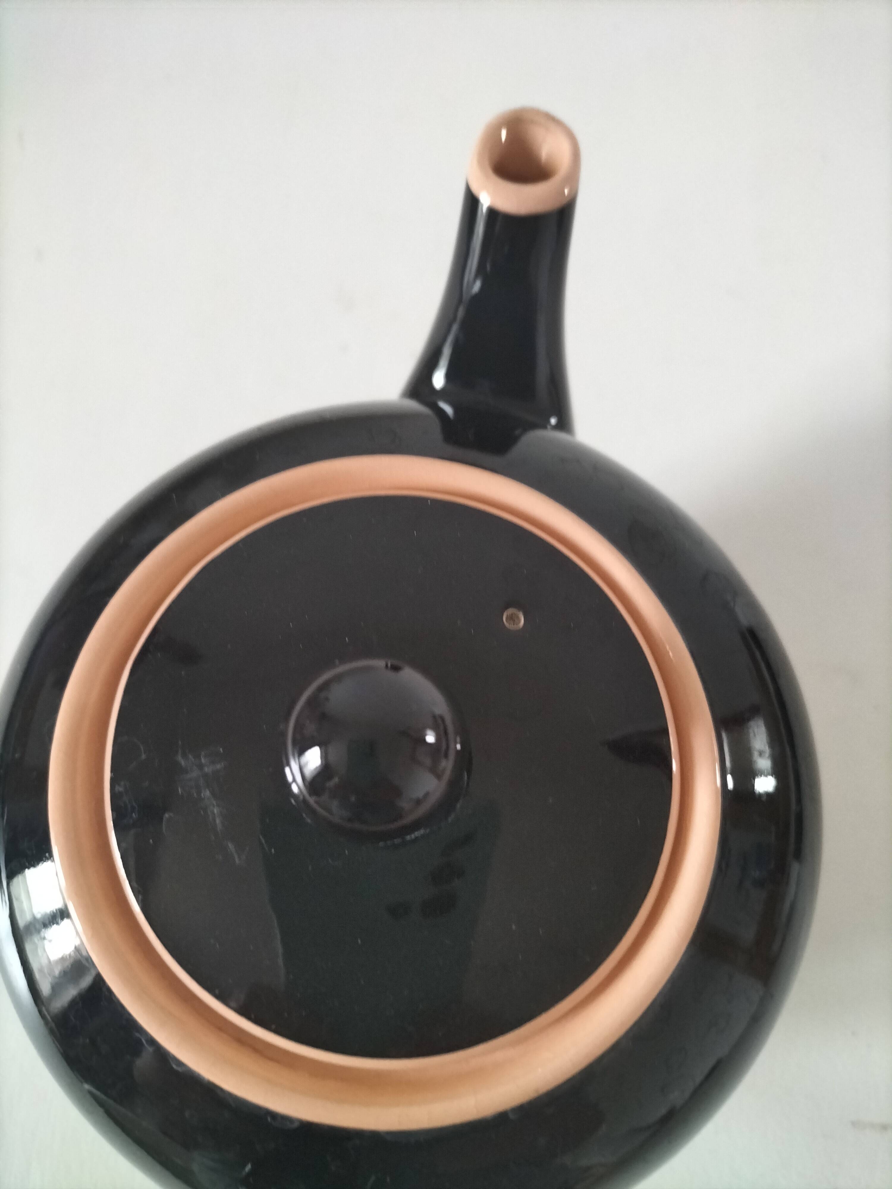 Vintage Biarritz Villeroy & Boch Mettlach teapot, black & salmon