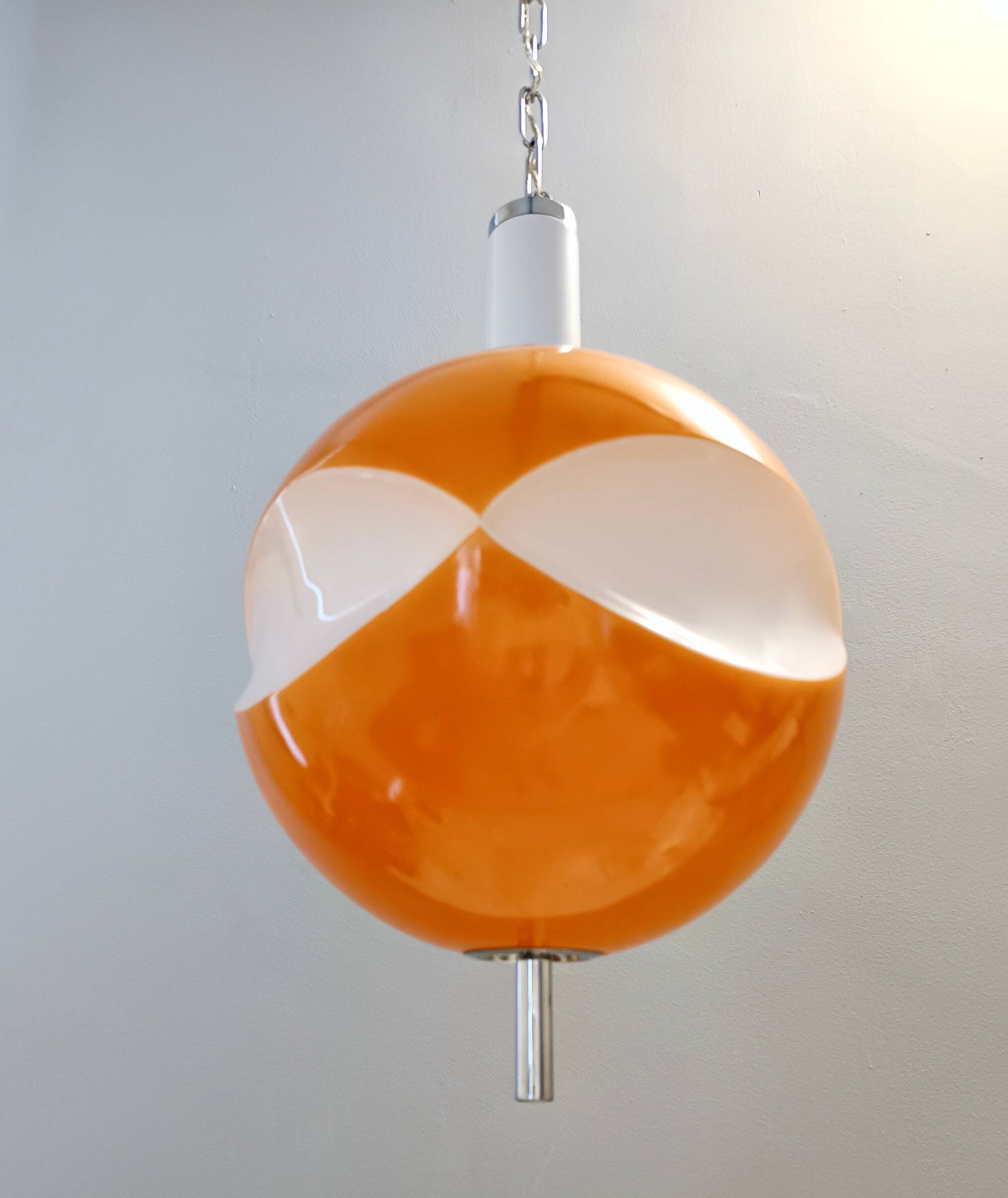 Space Age Orange and White Opaline Glass Pendant, Italy