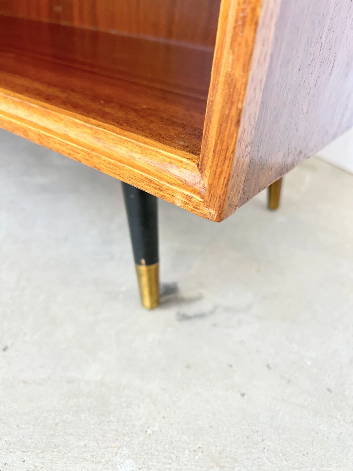 Asymmetrical mahogany bookshelf — 2 offset elements, custom-made, 1960s
