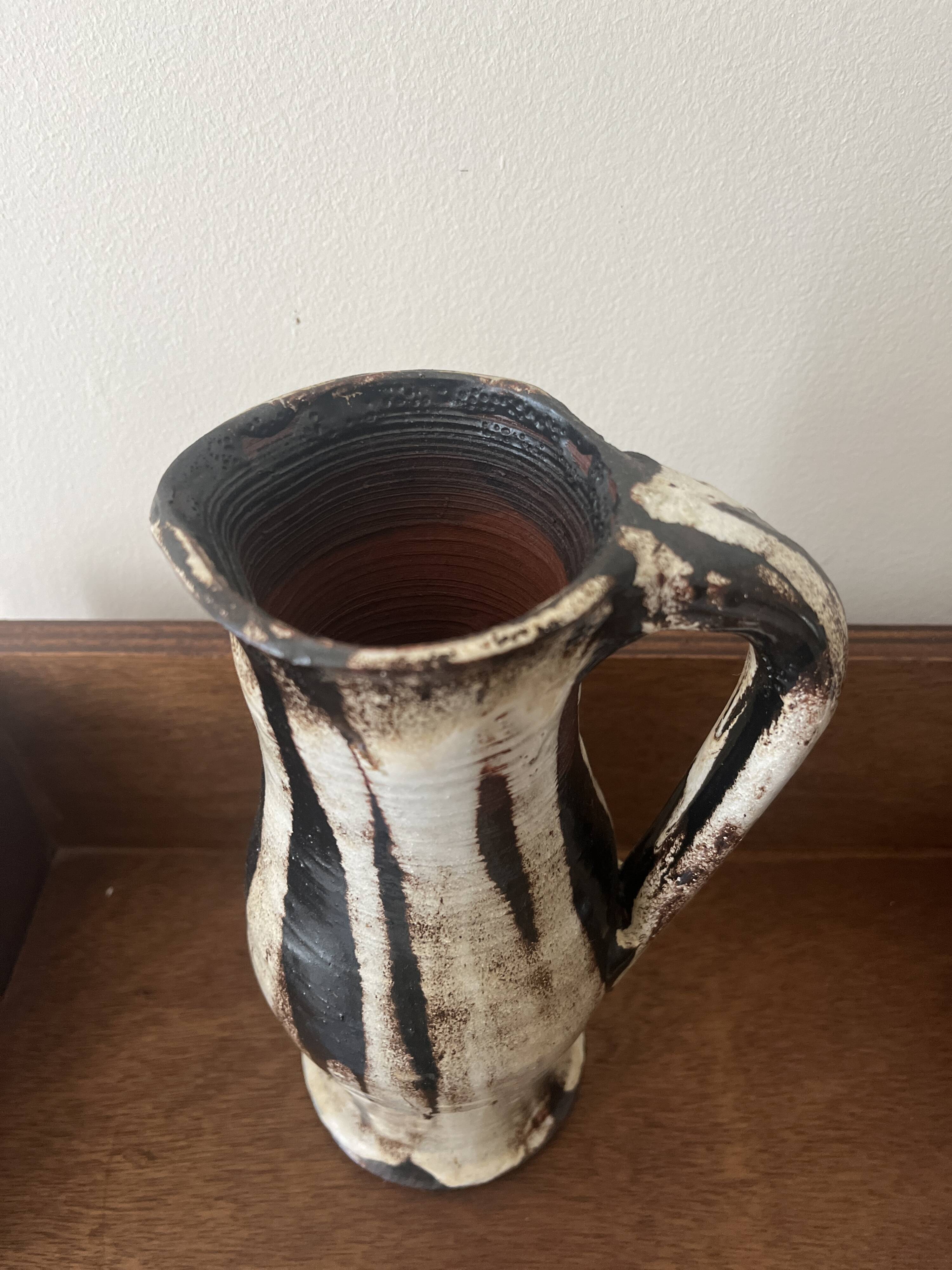 enameled and signed ceramic carafe, 1950