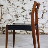 4 vintage Scandinavian chairs in teak and imitation leather, 1960