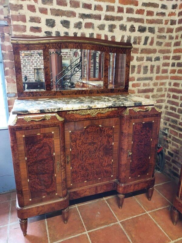 Buffet desserte en acajou de style louis xv dessus marbre