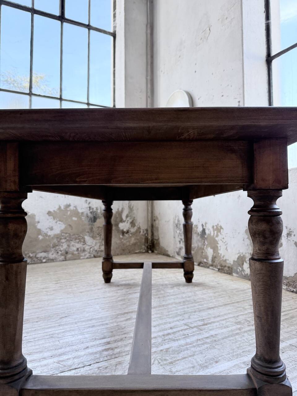 Farm table with turned legs, made of pine and birch, 180cm.