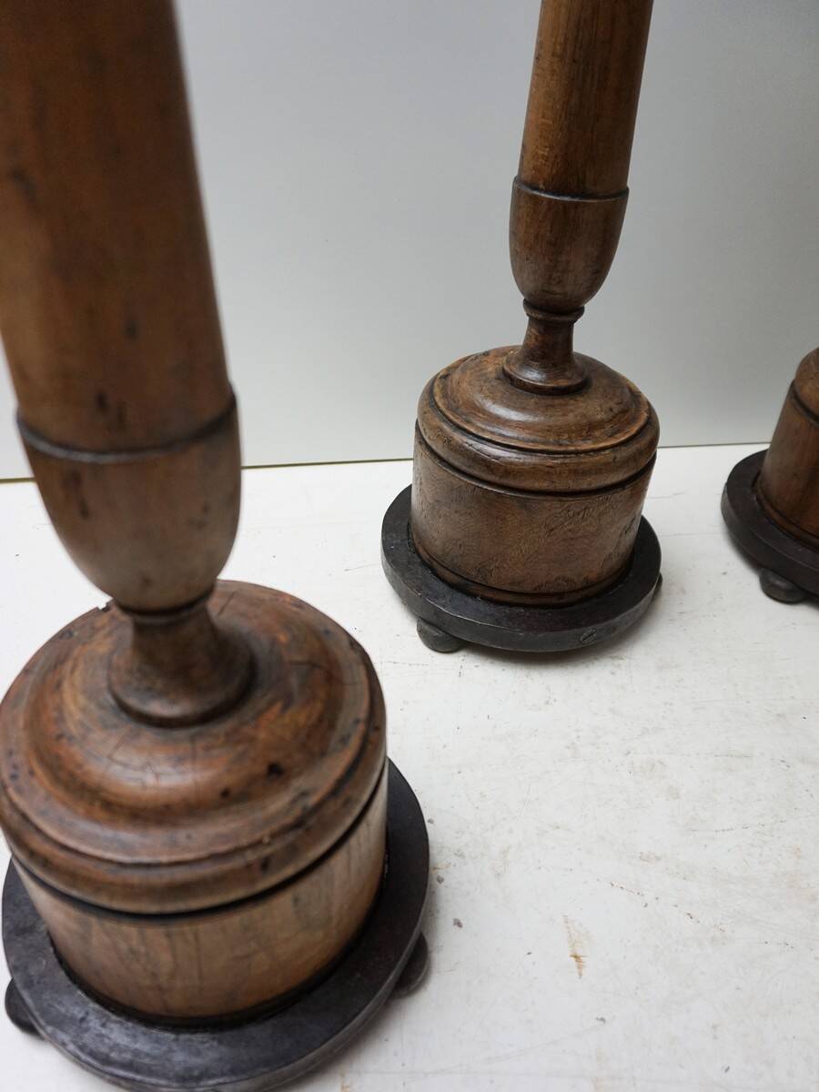 Large Antique French Wooden Candlesticks, 19th Century, Set of 4
