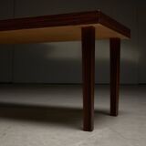 Table d'appoint basse en placage de bois avec plateau en céramique à fleurs colorées, années 1970