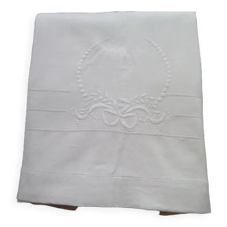 Cotton and linen sheet embroidered 1.86 x 2.60 m