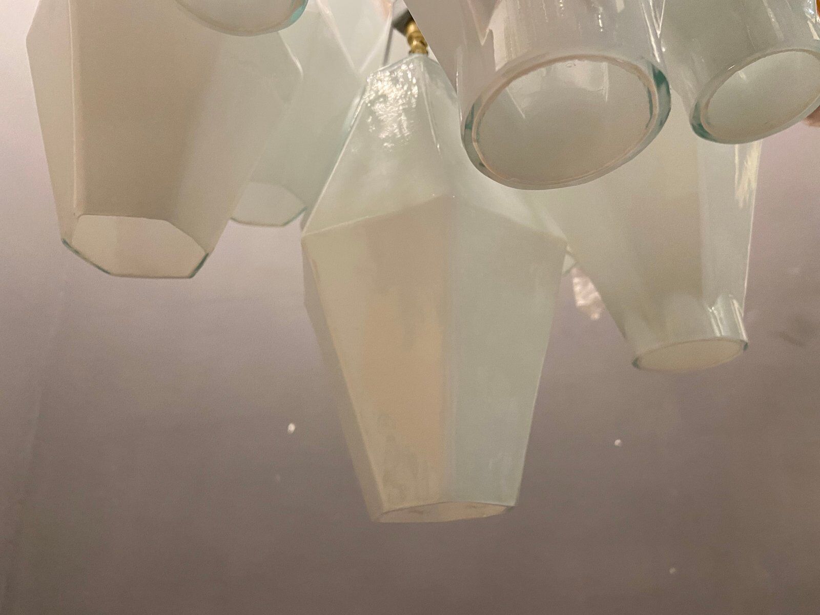 Italian white polygon glass chandelier, 1980s