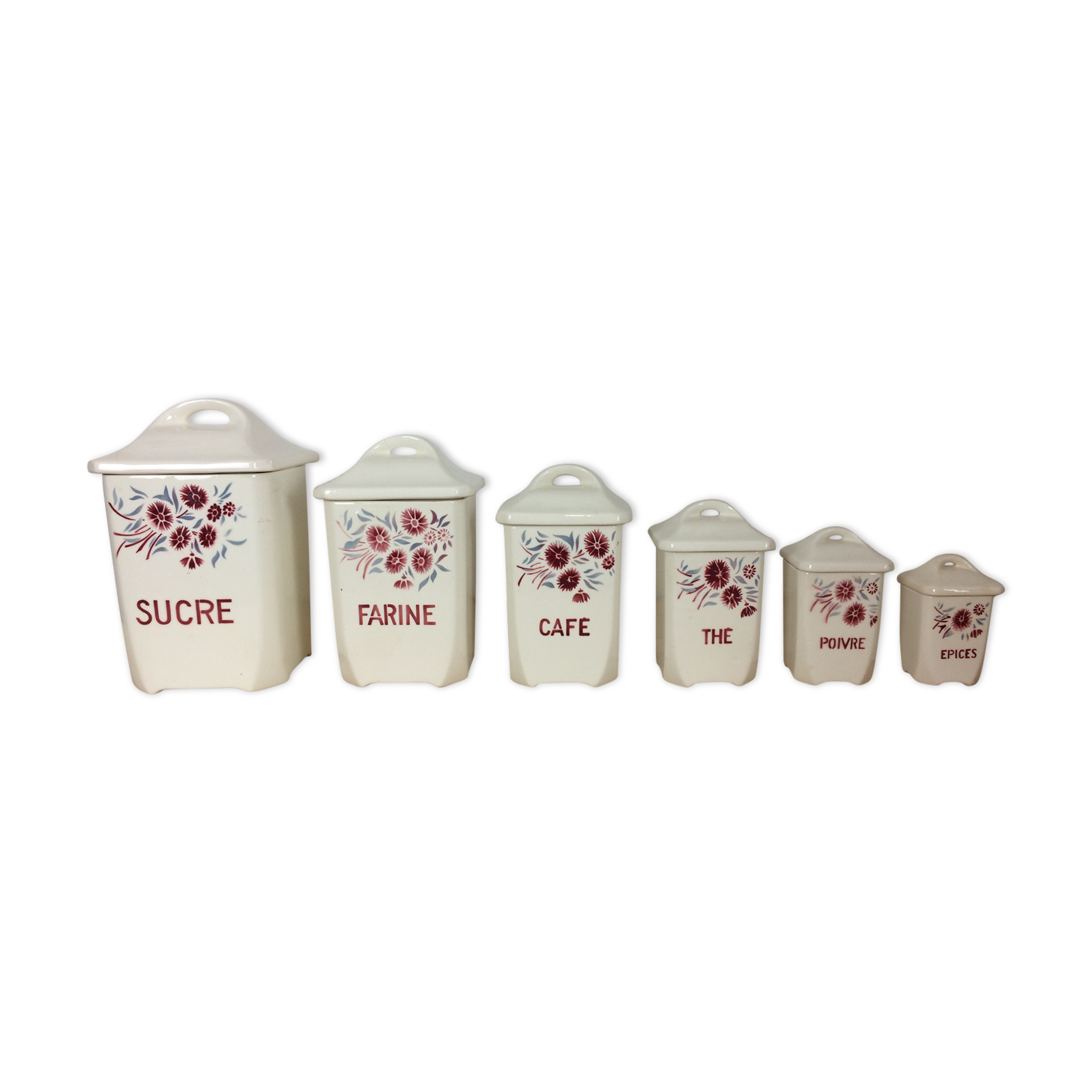 Set of 6 Old Ceramic Spice Pots Badonviller