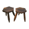 Pair of tripod stools made of carved wood