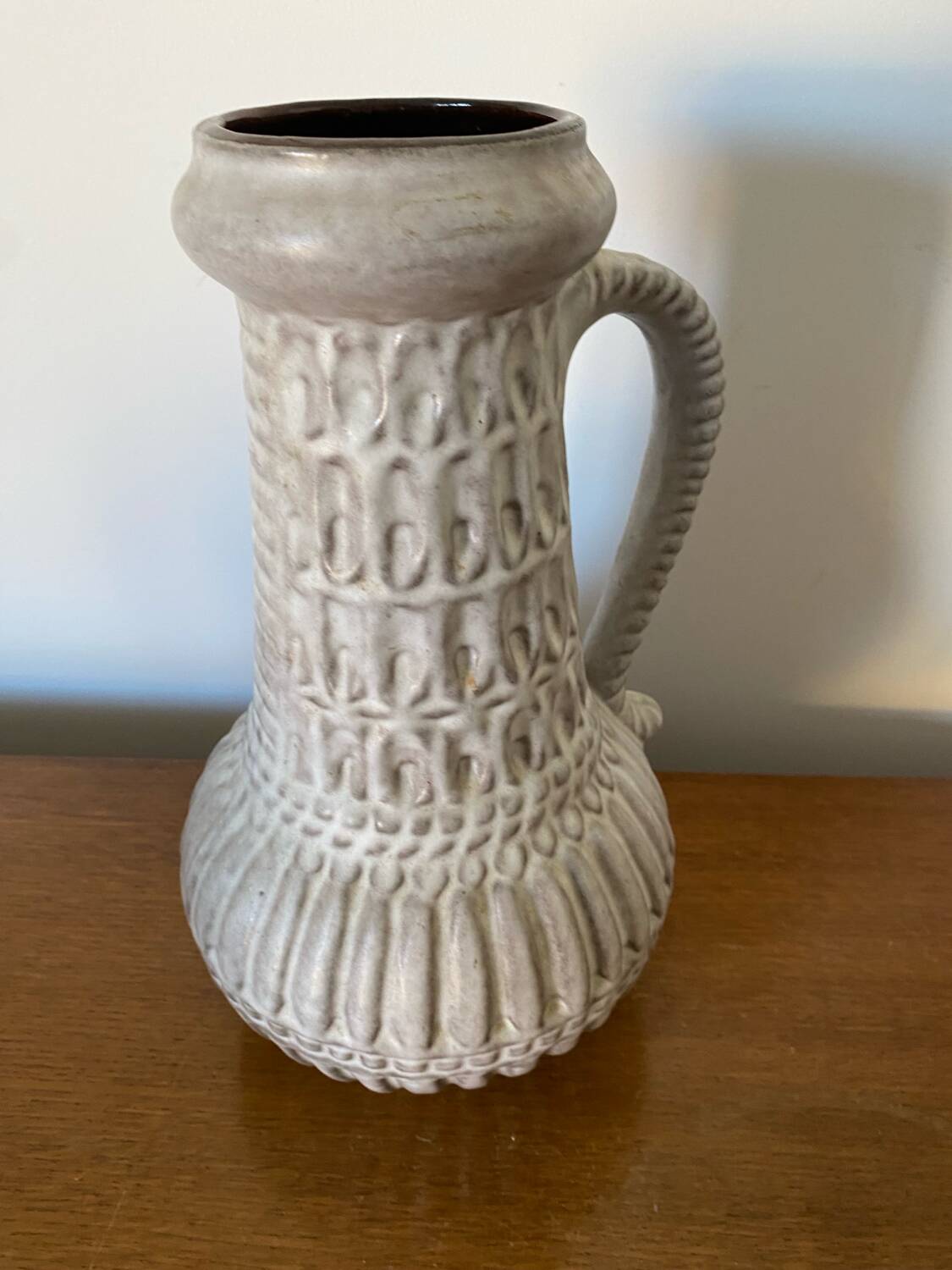 Antique Pitcher Vase With Handle Grey Ceramic West Germany Vintage Decoration #