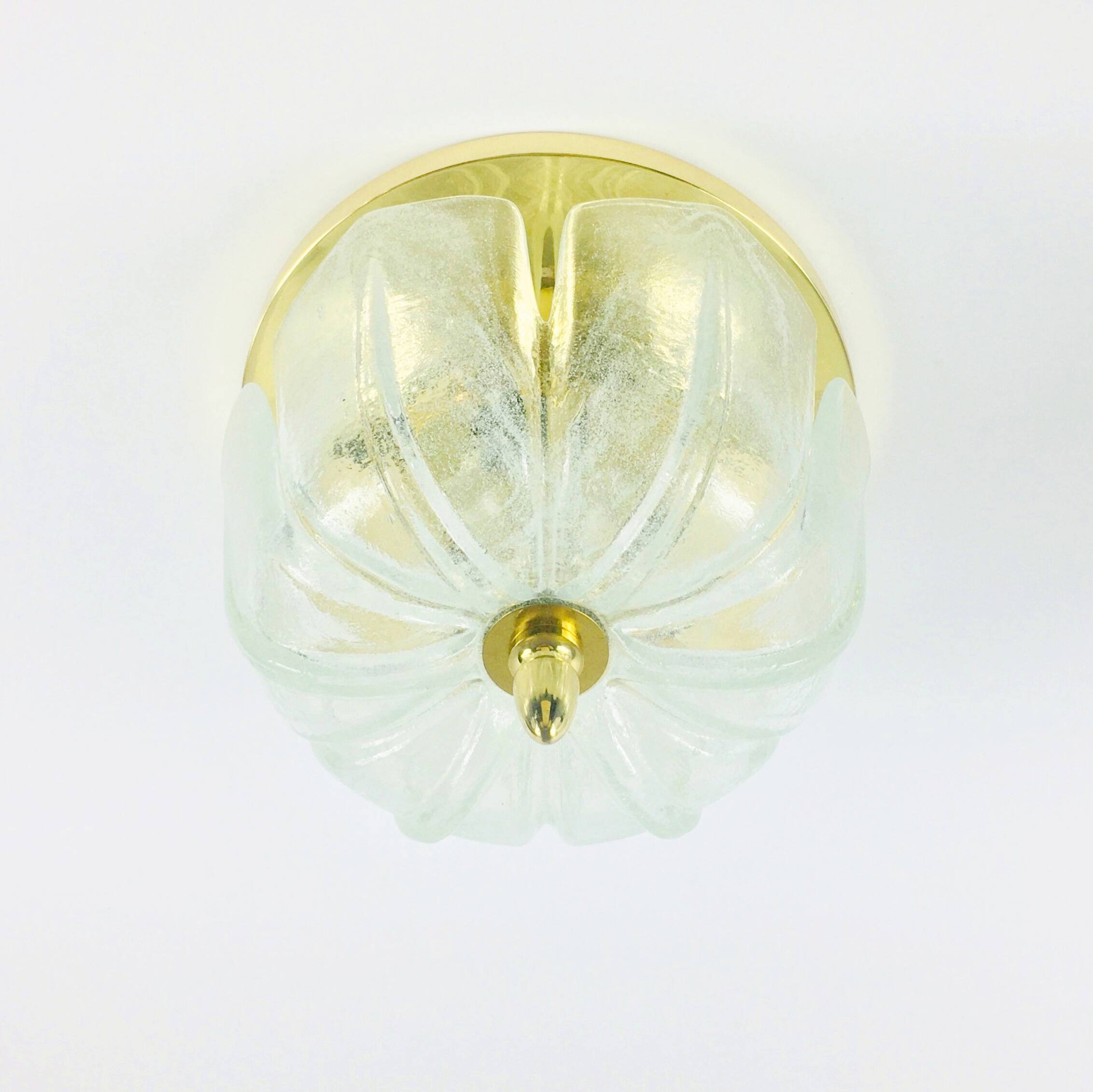 Large Flower-Shaped Glass & Brass Flush Mount/Ceiling Light from Limburg, Germany, 1960s/1970s