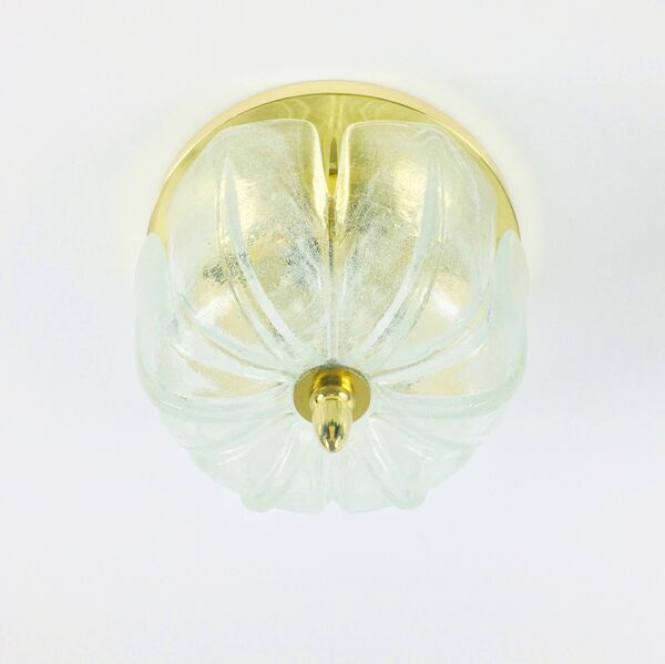 Grand plafonnier en verre et laiton en forme de fleur de Limburg, Allemagne, années 1960/1970
