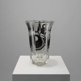 Art Deco Glass Vase with Black Graphic Decoration, France, circa 1940
