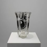 Art Deco Glass Vase with Black Graphic Decoration, France, circa 1940