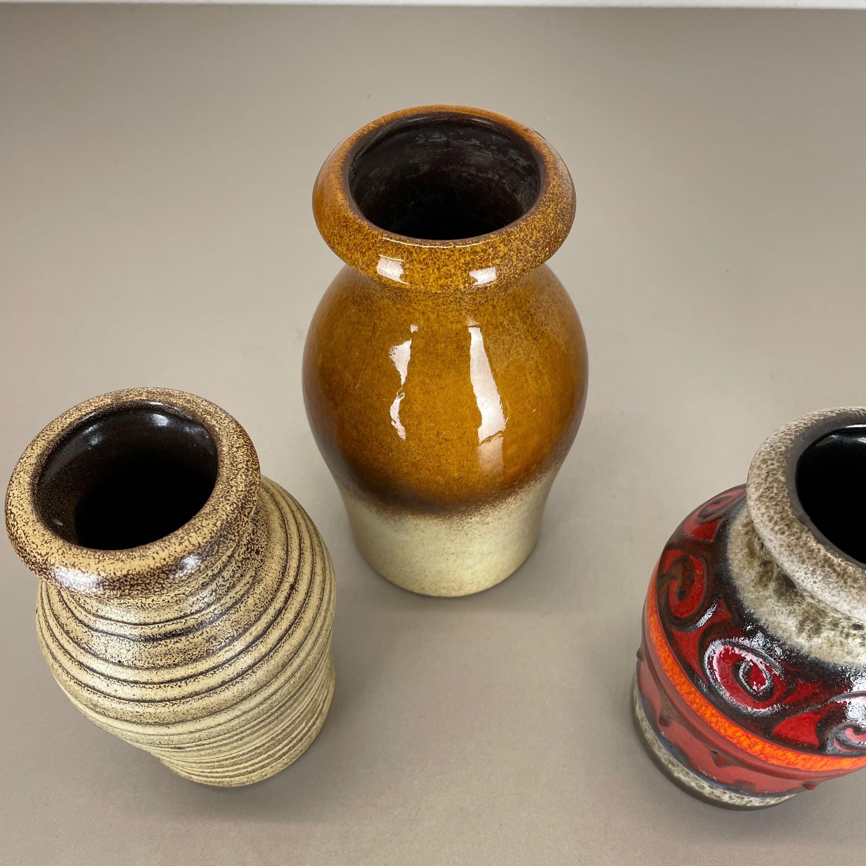 Set of five vintage pottery fat lava vases made by scheurich, germany, 1970s