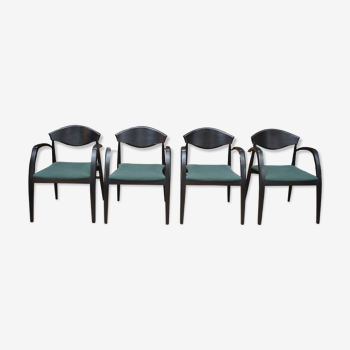 Set of 4 vintage armchairs lacquered black 1980s