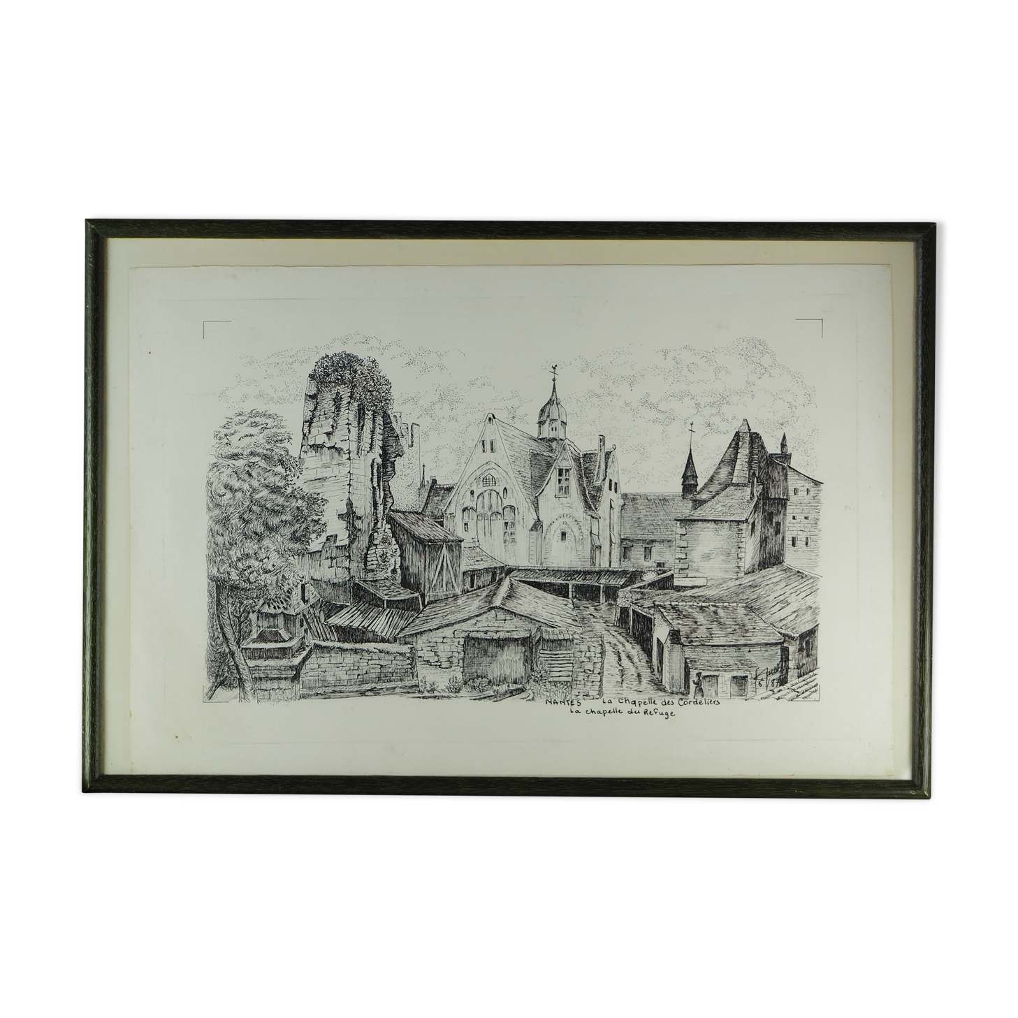 Original drawing of Nantes, rue des Cordeliers et du Refuge - ink on paper - 1987