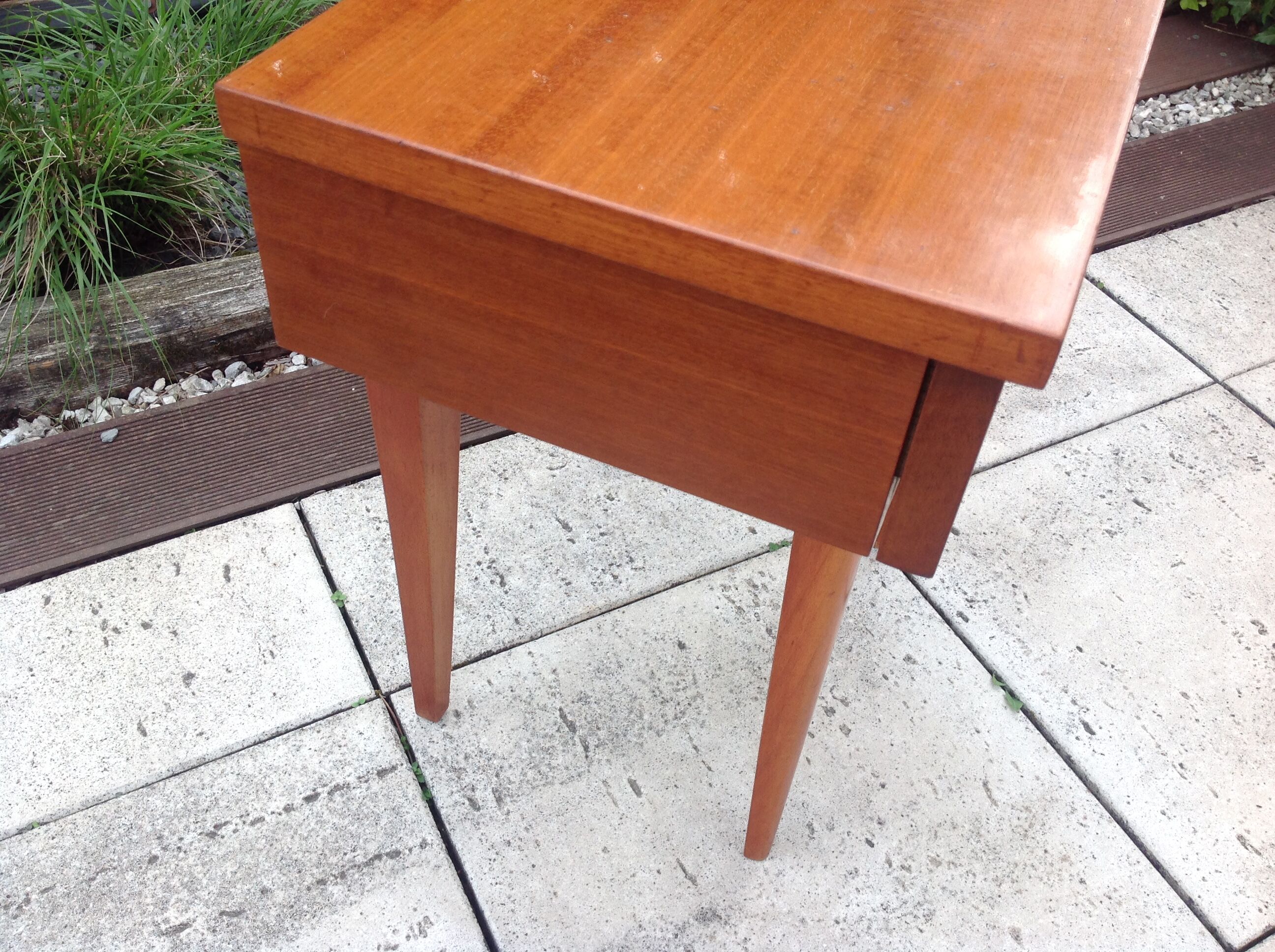 Varnished wooden bedside table Scandinavian style / vintage 60s-70s