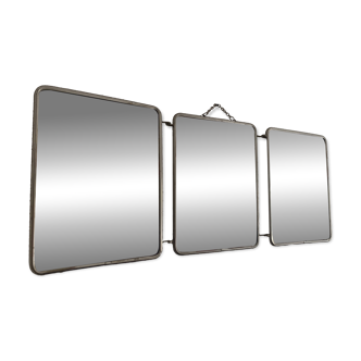 Miroir vintage 1960 triptyque barbier framboise - 24 x 58 cm