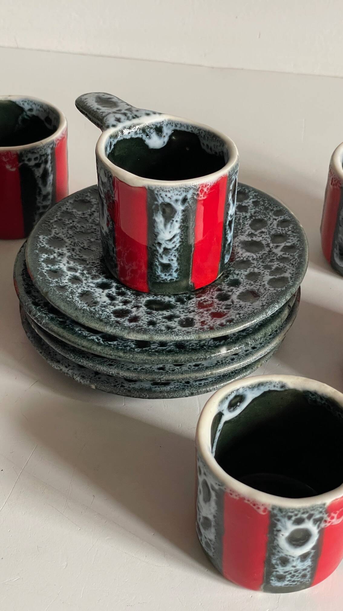 6 vintage luc vallauris art ceramic cups and saucers