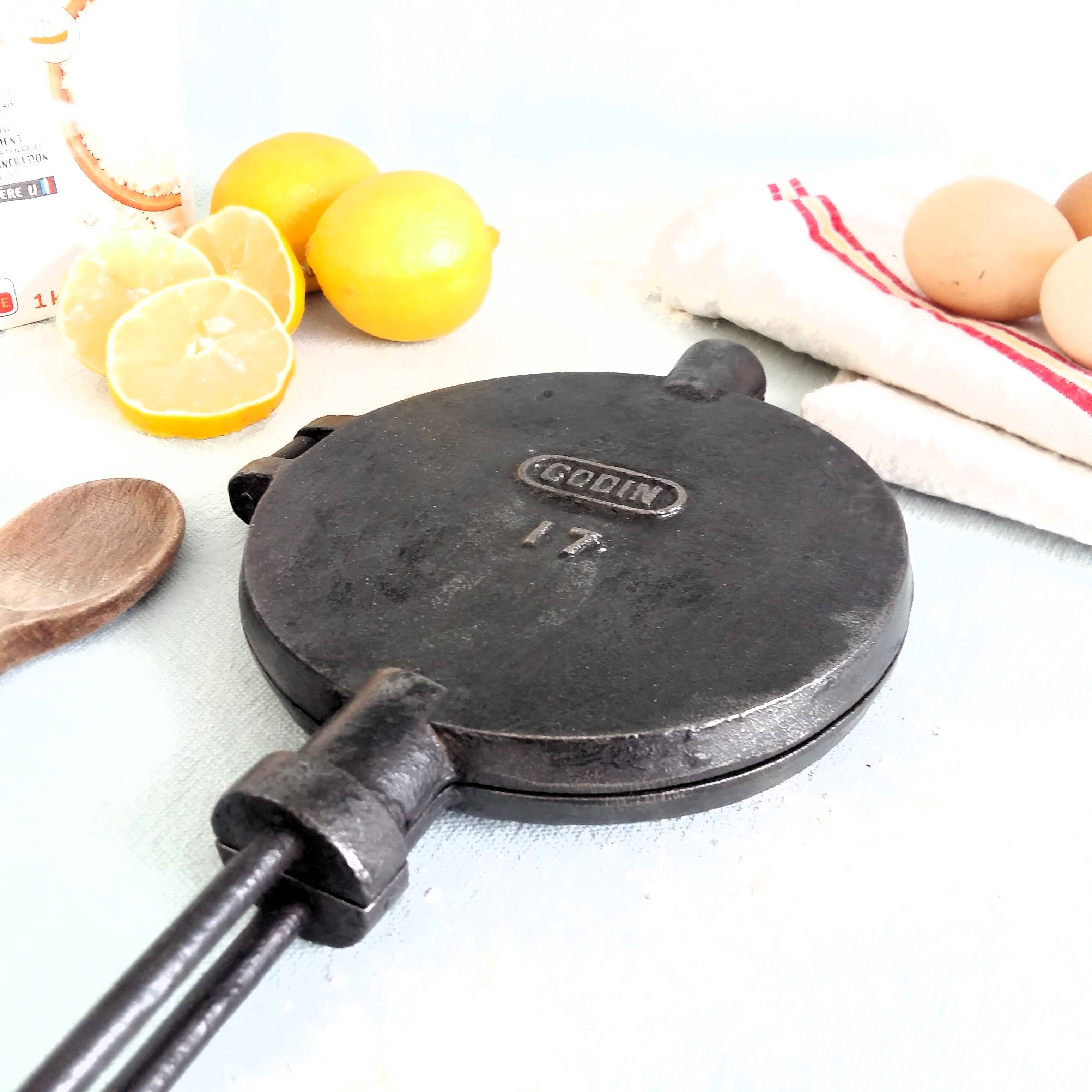 Antique Waffle Iron. French Godin Waffle Maker. Cast Iron Waffle Pan.