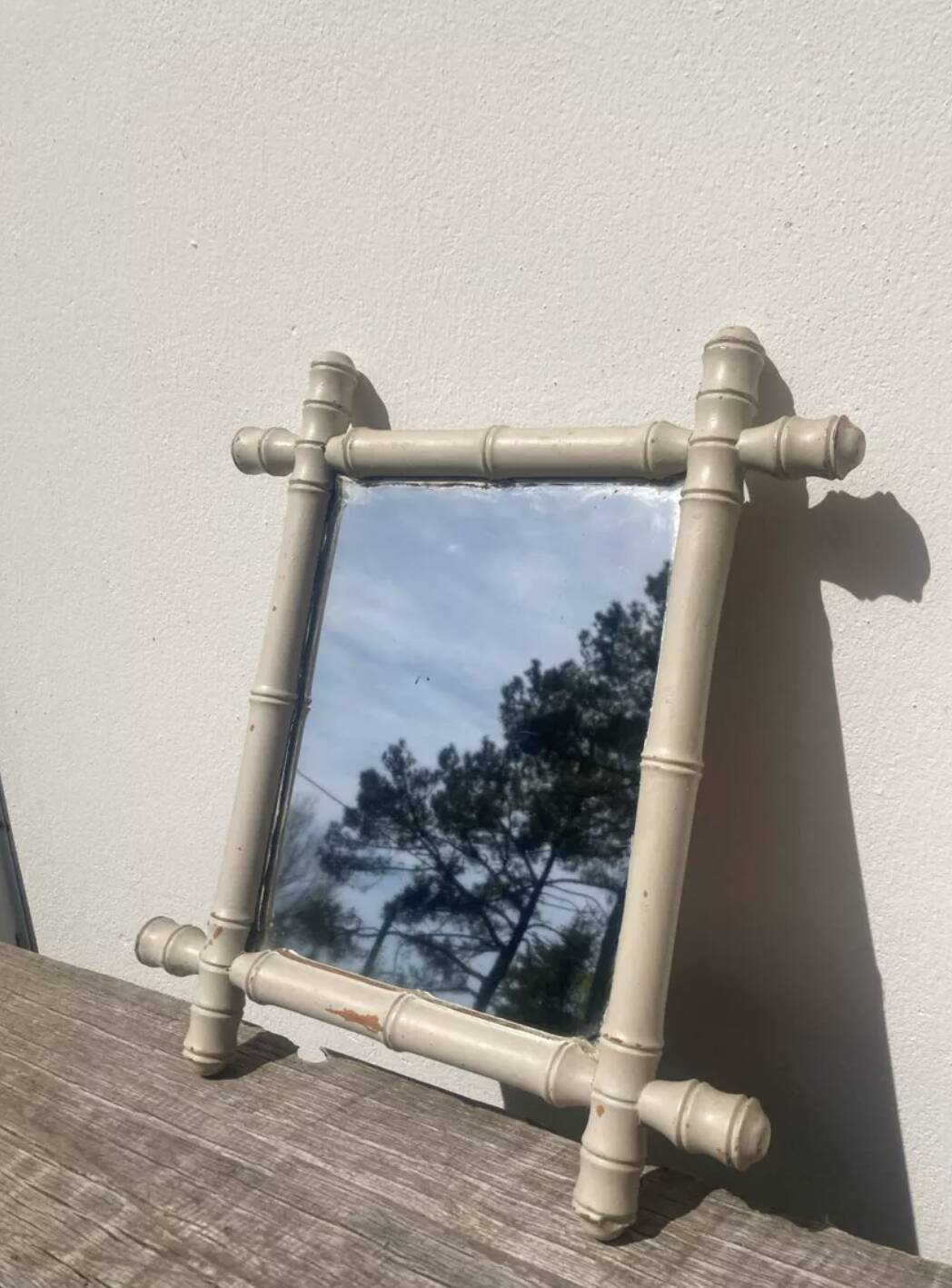 White bamboo wood mirror