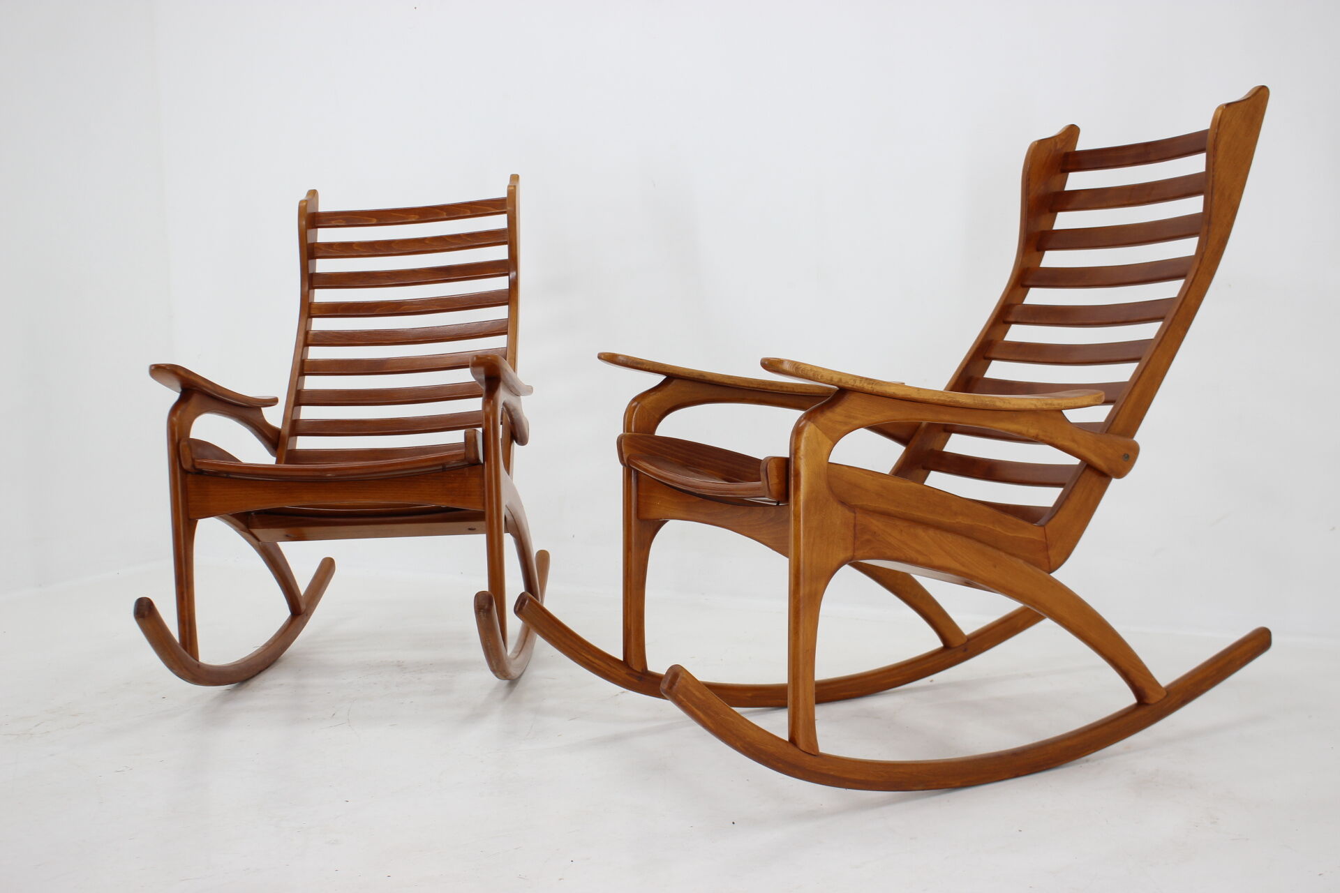 1960s pair of beech rocking chairs by uluv, czechoslovakia