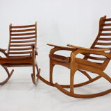 1960s pair of beech rocking chairs by uluv, czechoslovakia