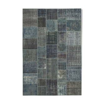 Hand-knotted oriental overdyed 205 cm x 301 cm grey patchwork carpet