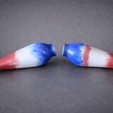 Pair of large horn vases to be fixed in blown glass – Tricolour decoration – L 56 cm