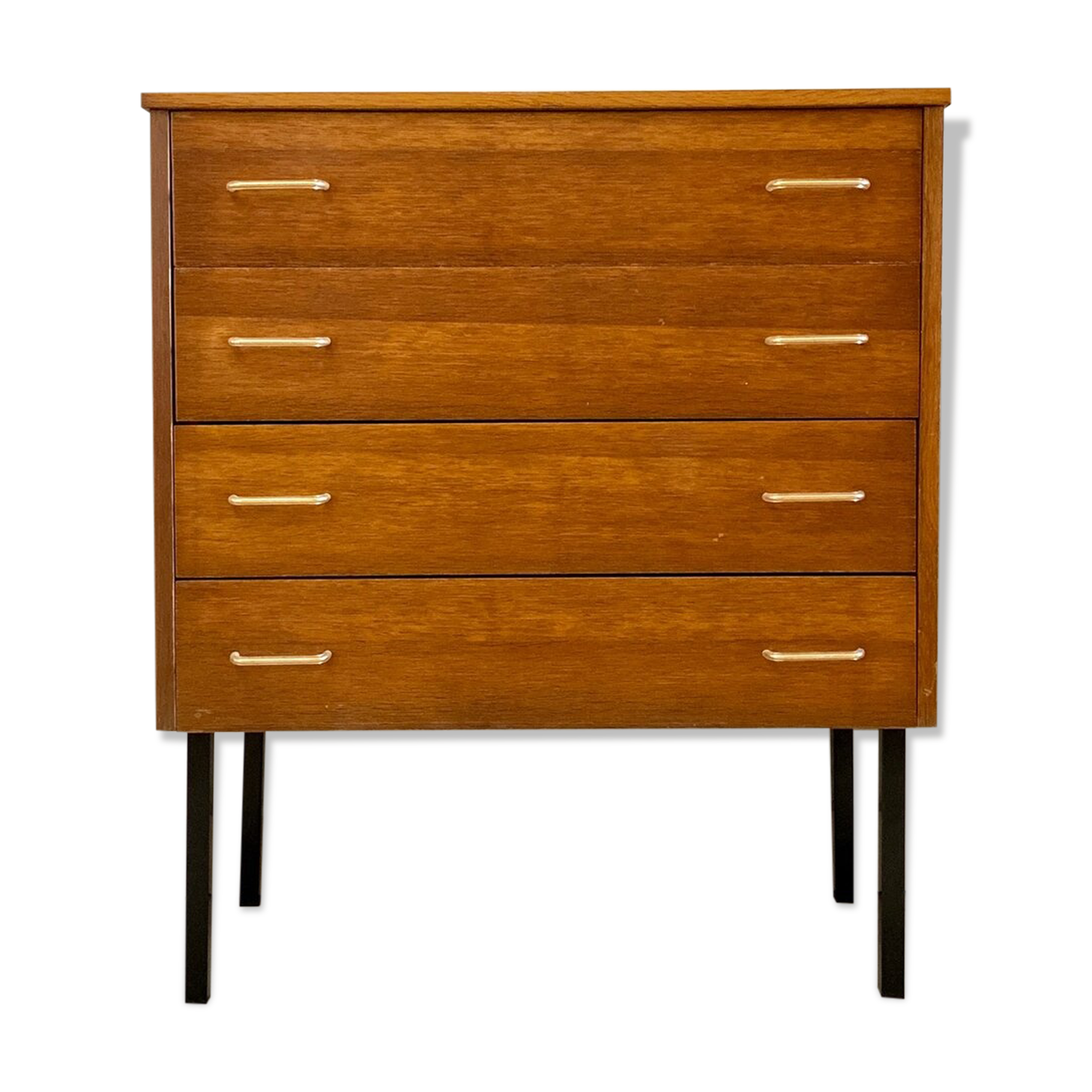 Commode 4 tiroirs en bois et métal noir années 1960