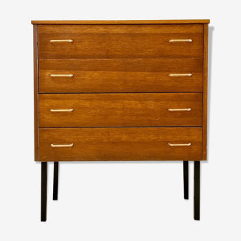 Commode 4 tiroirs en bois et métal noir années 1960