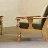 Vintage 1960s Danish low back lounge chairs in light oak, Henning Kjærnulf style