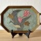 Small vintage brass tray with cloisonné enamel floral decoration - 1960.