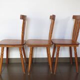 Set of 3 70s pine chalet style chairs