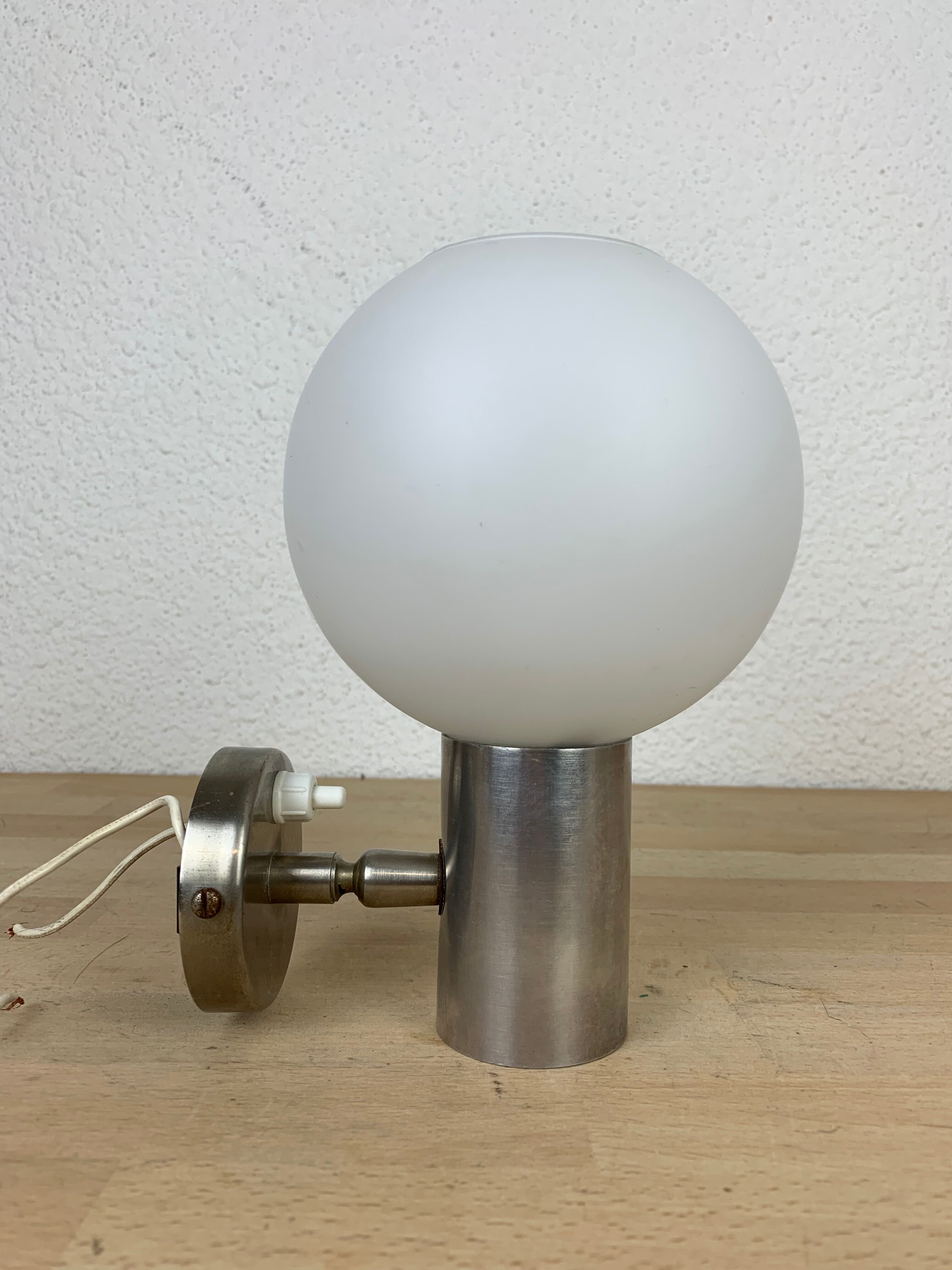 Wall lamp opaline globe aluminum 70s space age