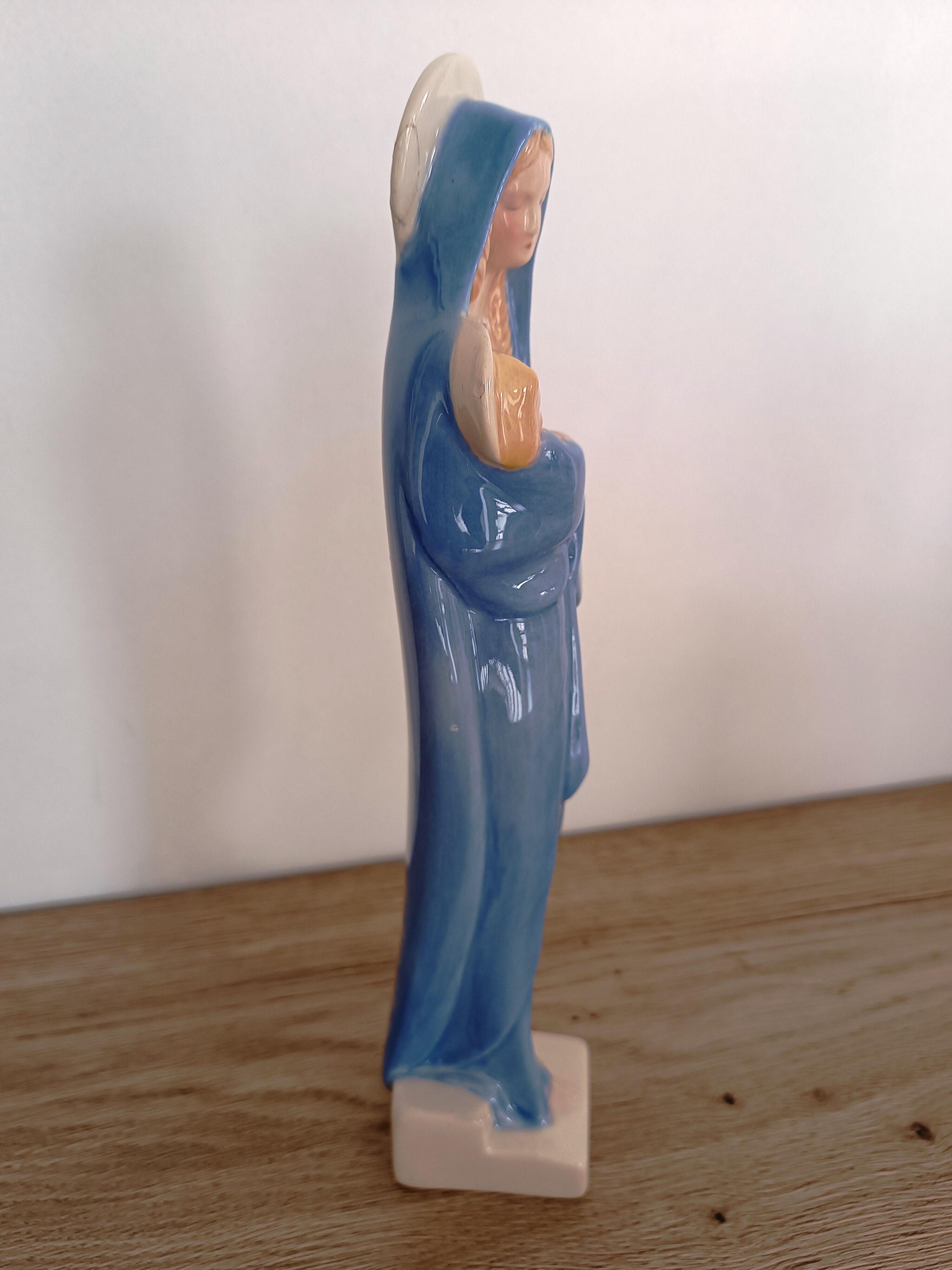 Virgin statue Faience Desvres Fourmaintraux H 28 cm