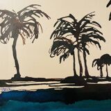 Watercolour painting in two colours signed "Twilight on the Nile"