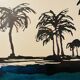Tableau aquarelle bichrome signé « crépuscule sur le Nil »