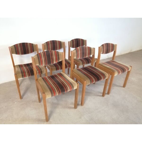Set de 6 chaises vintage année 70 bois et velours | Selency