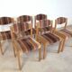 Set de 6 chaises vintage année 70 bois et velours