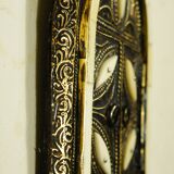 Mirror with oriental window in repelled brass, wood & bone