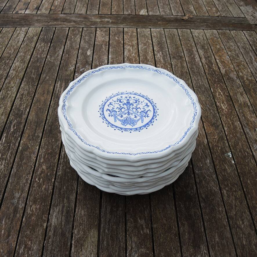12 Antique Gien Earthenware Flat Plates - Rouen Decor