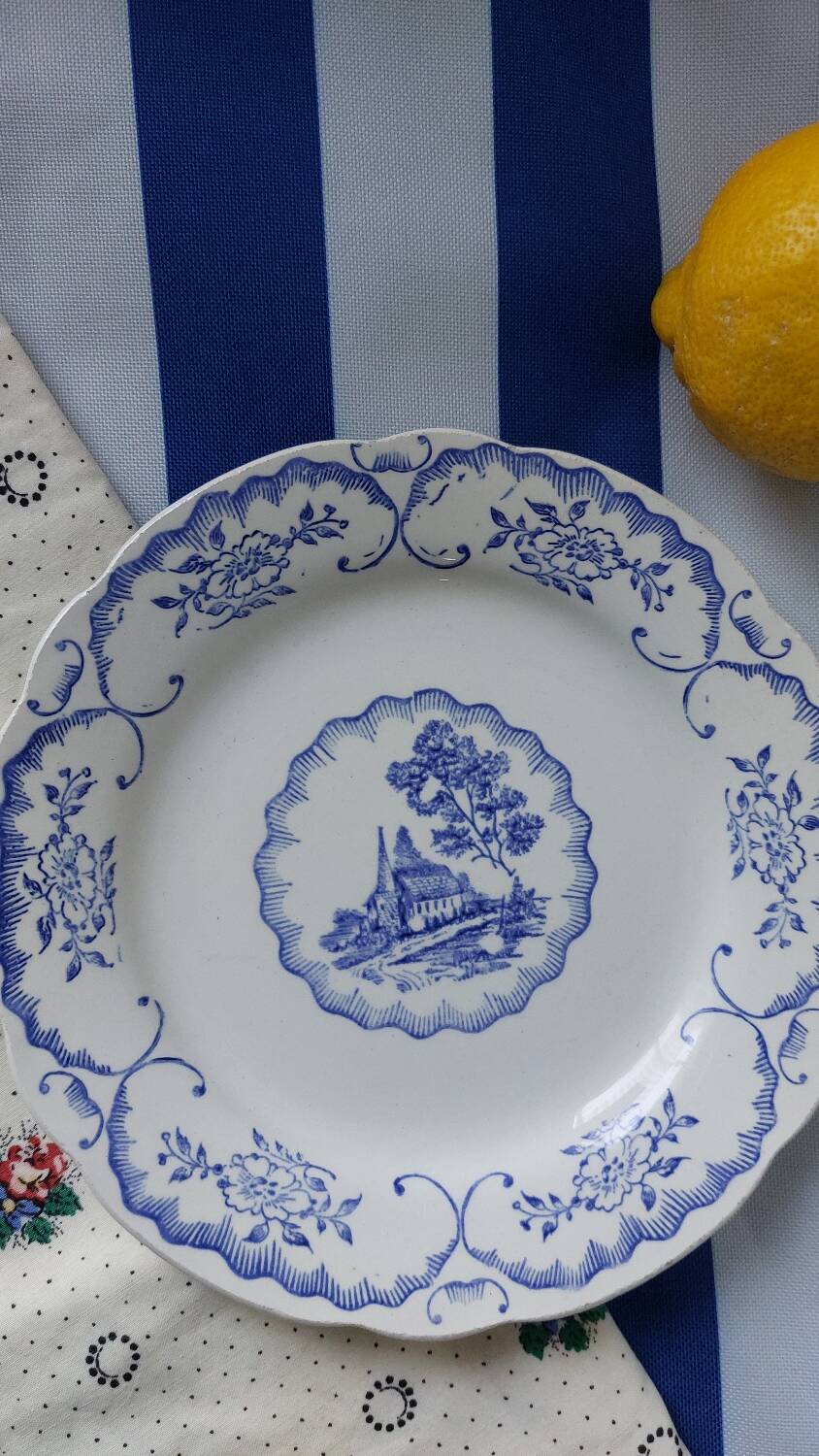 Assiette à dessert Digoin Bernadette bleu