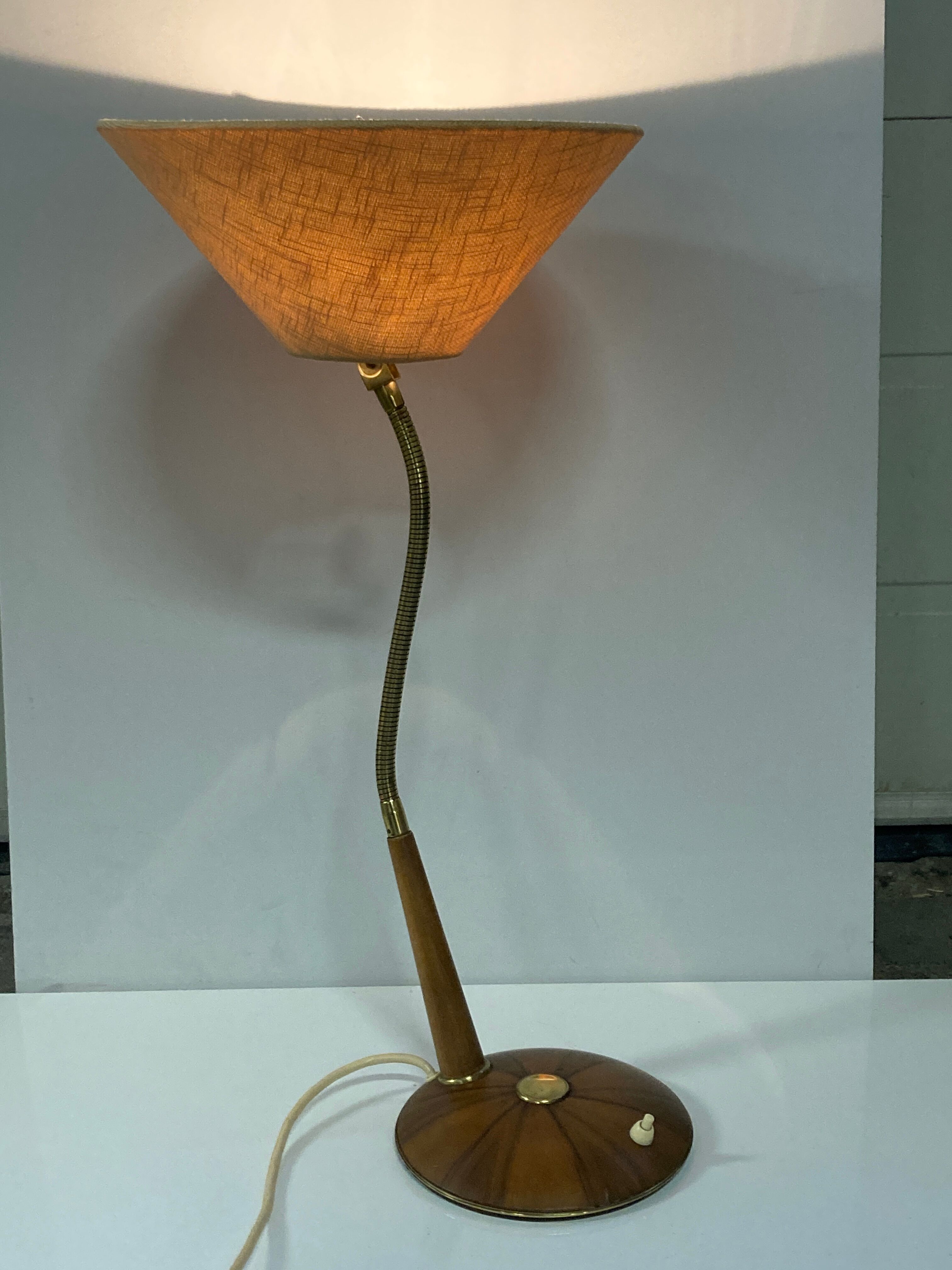 Brass and teak desk or table lamp by Temde, Switzerland 1960s