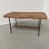 Woven wicker and metal coffee table 1960