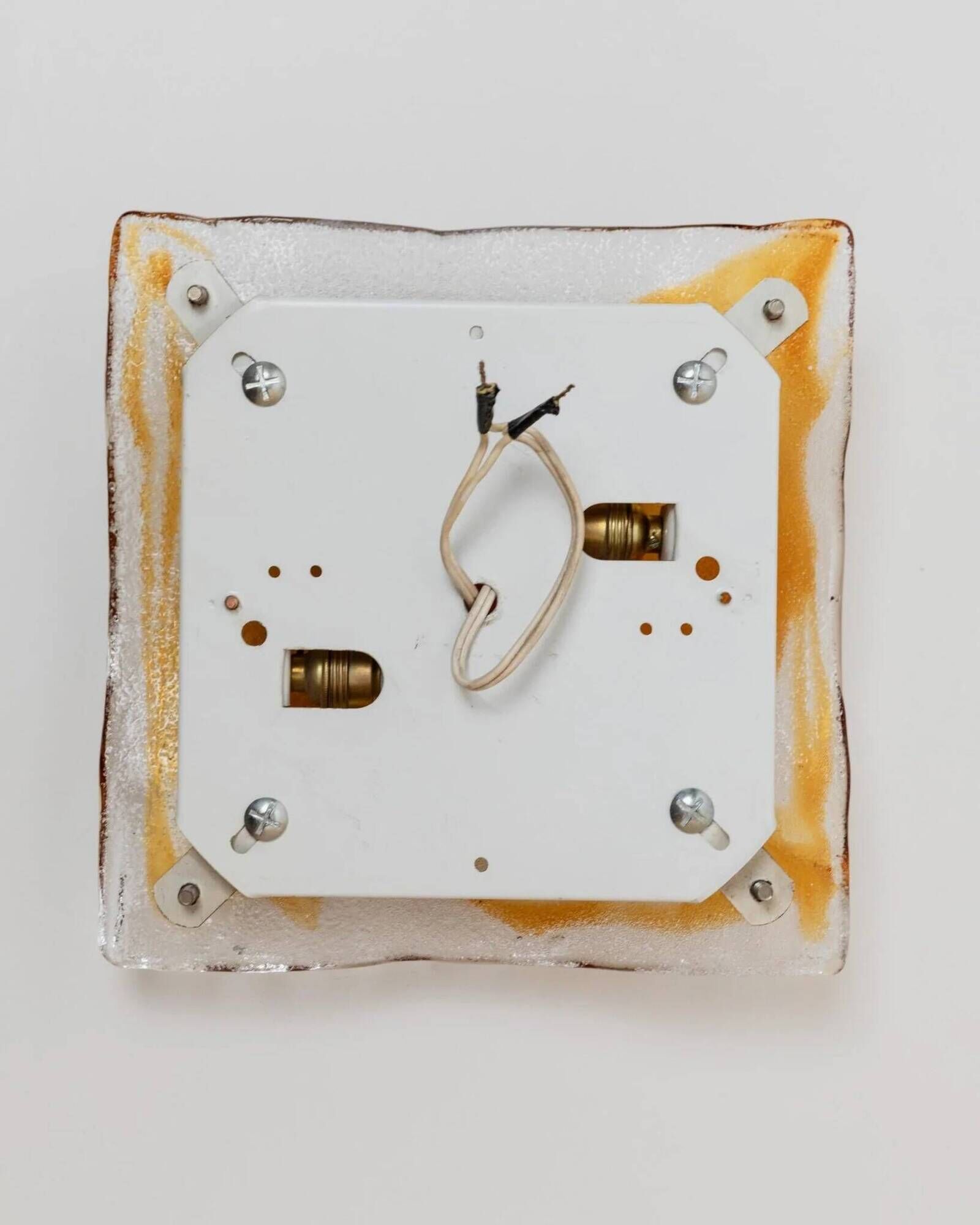 Vintage Murano Glass Wall Lamp - Clear Glass with Orange Striations, Italian Design, 1970s Wall Sconce